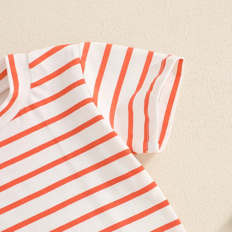 Summer Children Kids Baby Boys Clothing Sets Striped Print Short Sleeve O-Neck T-Shirts+Pocket Suspender Shorts Casual Outfits