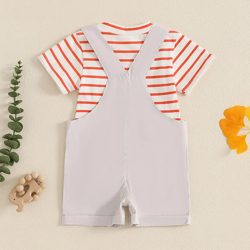 Summer Children Kids Baby Boys Clothing Sets Striped Print Short Sleeve O-Neck T-Shirts+Pocket Suspender Shorts Casual Outfits