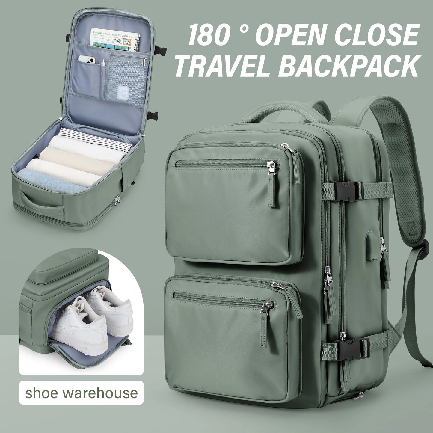 Large Travel Backpack for Women Men Cabin Bag Multifunctional Airplane Waterproof Backpack with USB Charging Anti-Theft Backpack