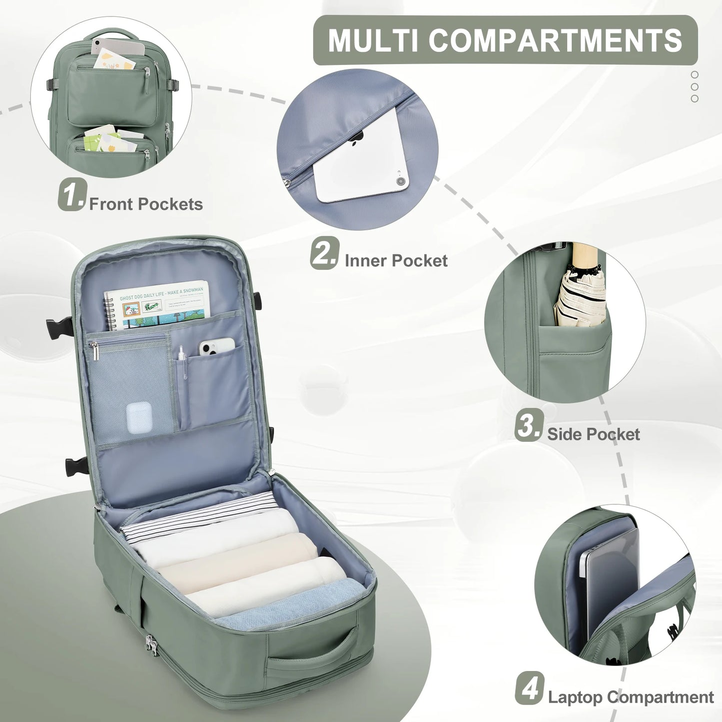 Large Travel Backpack for Women Men Cabin Bag Multifunctional Airplane Waterproof Backpack with USB Charging Anti-Theft Backpack