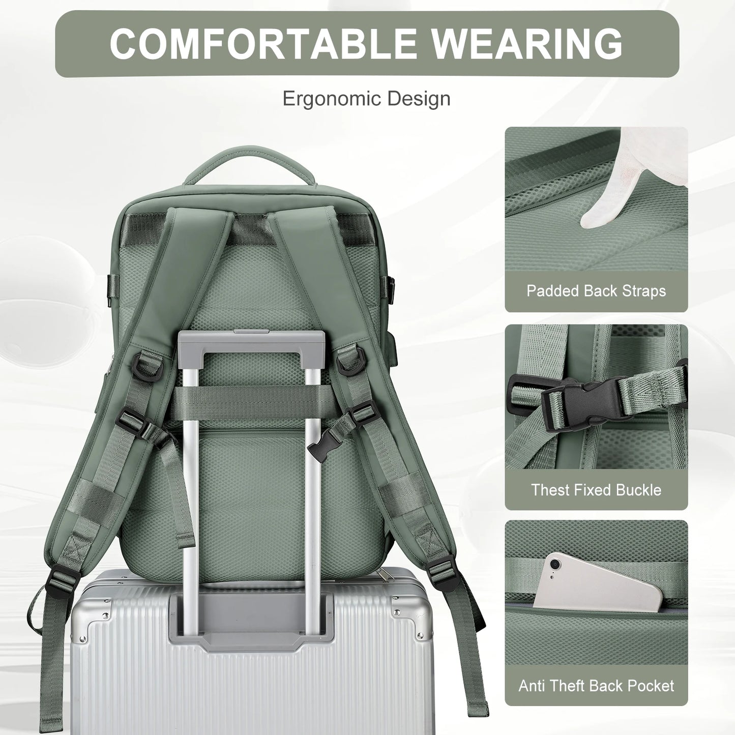 Large Travel Backpack for Women Men Cabin Bag Multifunctional Airplane Waterproof Backpack with USB Charging Anti-Theft Backpack