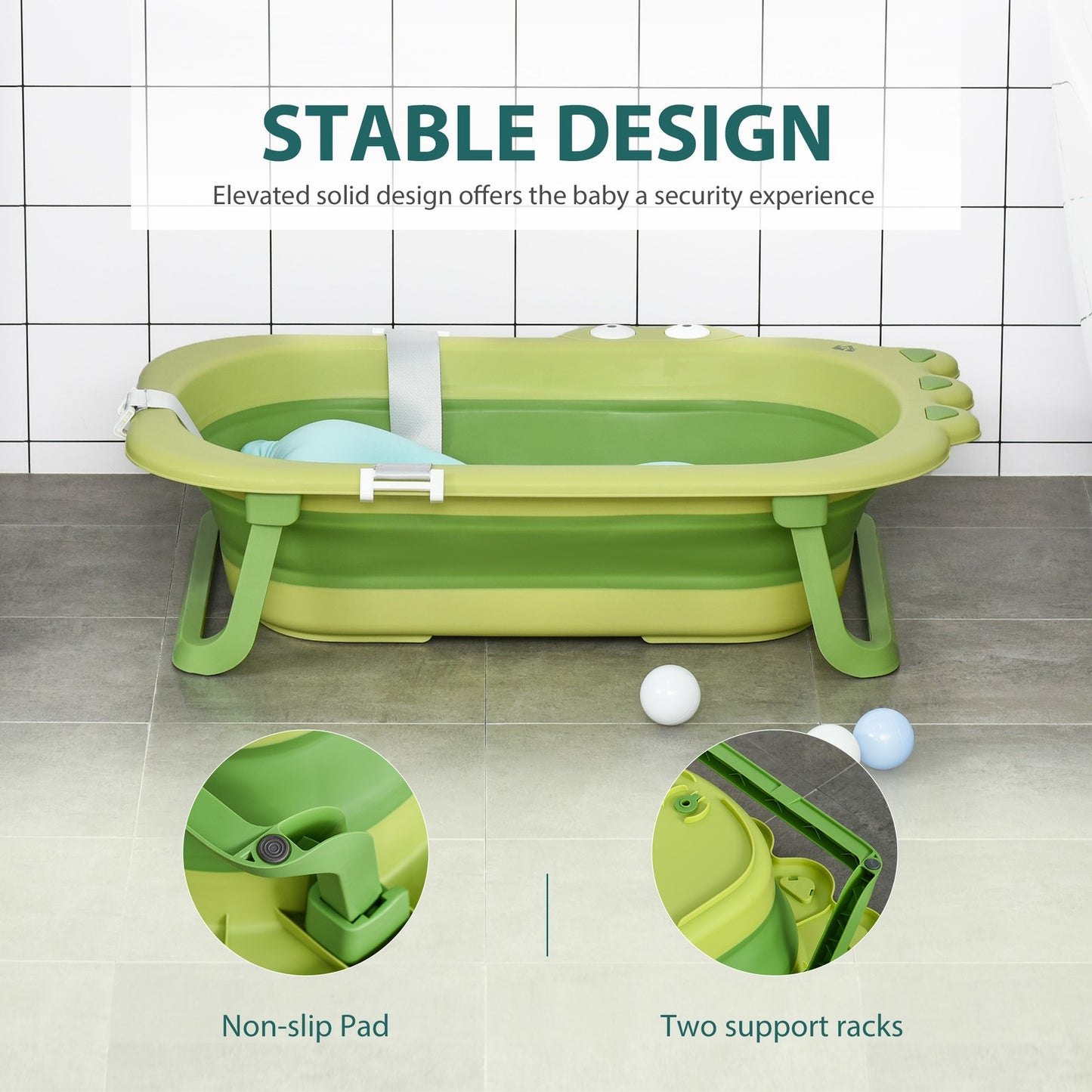 HOMCOM Baby Bath Tub for Toddler Foldable W/ Baby Cushion for 0-3 Years Green