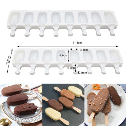 8 Hole Silicone Ice Cream Mold Magnum Silicone Mold DIY Fruit Juice Ice Pop Cube Maker Ice Tray Popsicle Mould Baking Accessorie