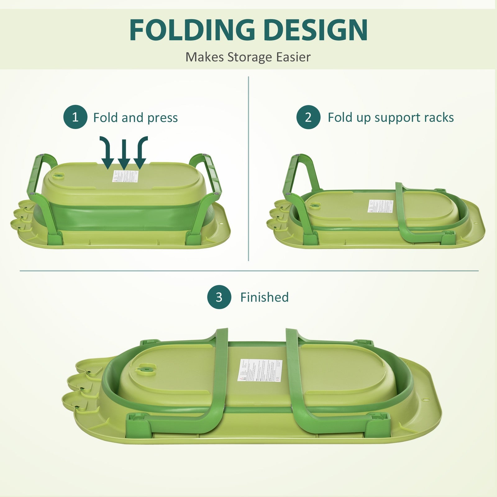 HOMCOM Baby Bath Tub for Toddler Foldable W/ Baby Cushion for 0-3 Years Green