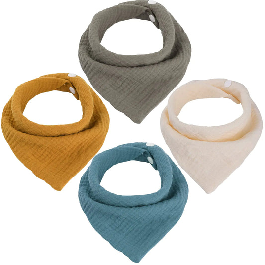 WD&CD 4 Pcs Baby Triangular Cloth Bibs Double Layer Soft Absorbent Muslin Neck Cloth Drool Bib with 2 Adjustable Snaps F