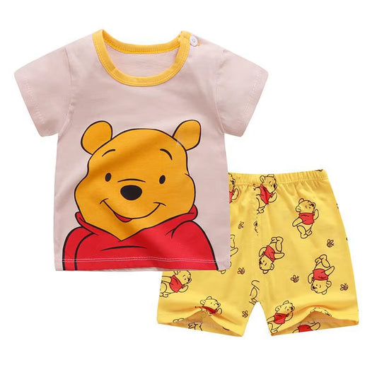 Winnie Tshirt Shorts Cute Short Sleeve Summer Clothes Two Piece Set Kids Boys Casual Print Tees Loose Shorts Cartoon Outfits
