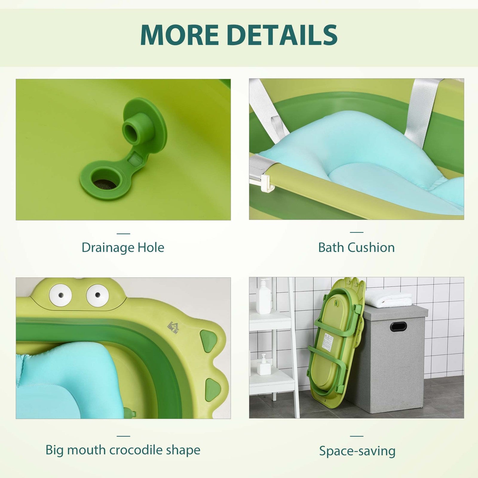 HOMCOM Baby Bath Tub for Toddler Foldable W/ Baby Cushion for 0-3 Years Green