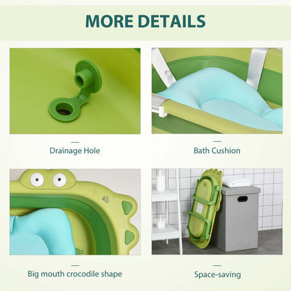 HOMCOM Baby Bath Tub for Toddler Foldable W/ Baby Cushion for 0-3 Years Green