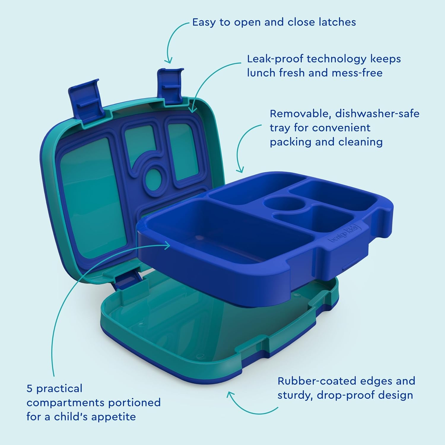 ® Kids Prints Leak-Proof, 5-Compartment Bento-Style Kids Lunch Box - Ideal Portion Sizes for Ages 3-7, Durable, Drop-Proof, Dishwasher Safe, & Made with Bpa-Free Materials (Sharks)