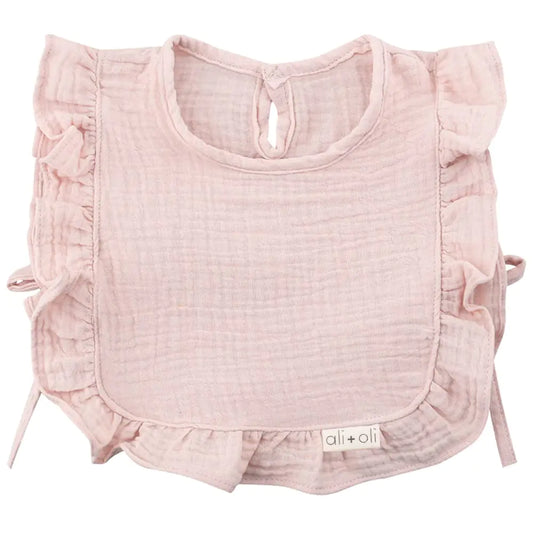 Ali+Oli Snap Baby Bib (Pink Ruffle Edge) - 2-Layer Soft Muslin Bibs Durable Baby Bibs for Girls Absorbent Burp Cloth Cloth Bibs Drool Bibs Baby Girl Newborn Essentials for 0-24 Months