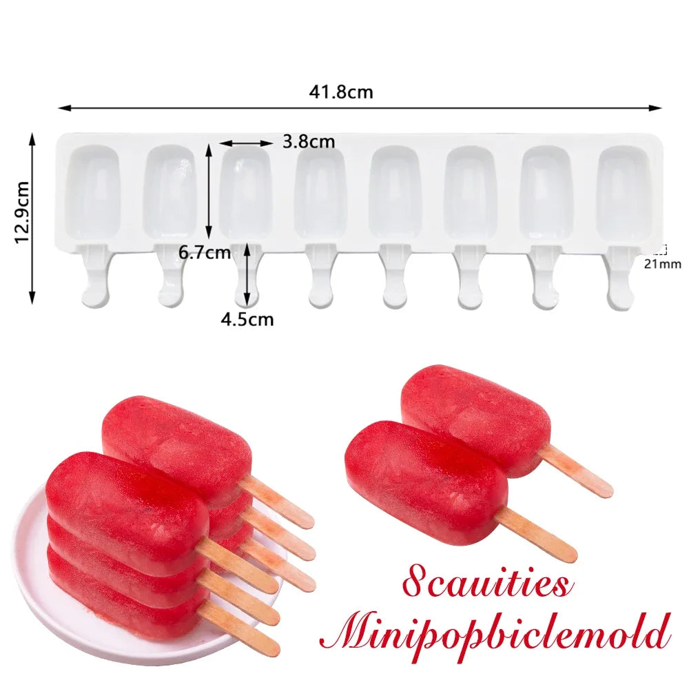 8 Hole Silicone Ice Cream Mold Magnum Silicone Mold DIY Fruit Juice Ice Pop Cube Maker Ice Tray Popsicle Mould Baking Accessorie