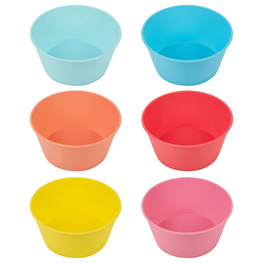 Set of 6 Multi Colored Plastic Reusable Plates & Bowls Kids Party BBQ Camping