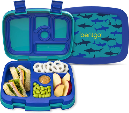 ® Kids Prints Leak-Proof, 5-Compartment Bento-Style Kids Lunch Box - Ideal Portion Sizes for Ages 3-7, Durable, Drop-Proof, Dishwasher Safe, & Made with Bpa-Free Materials (Sharks)