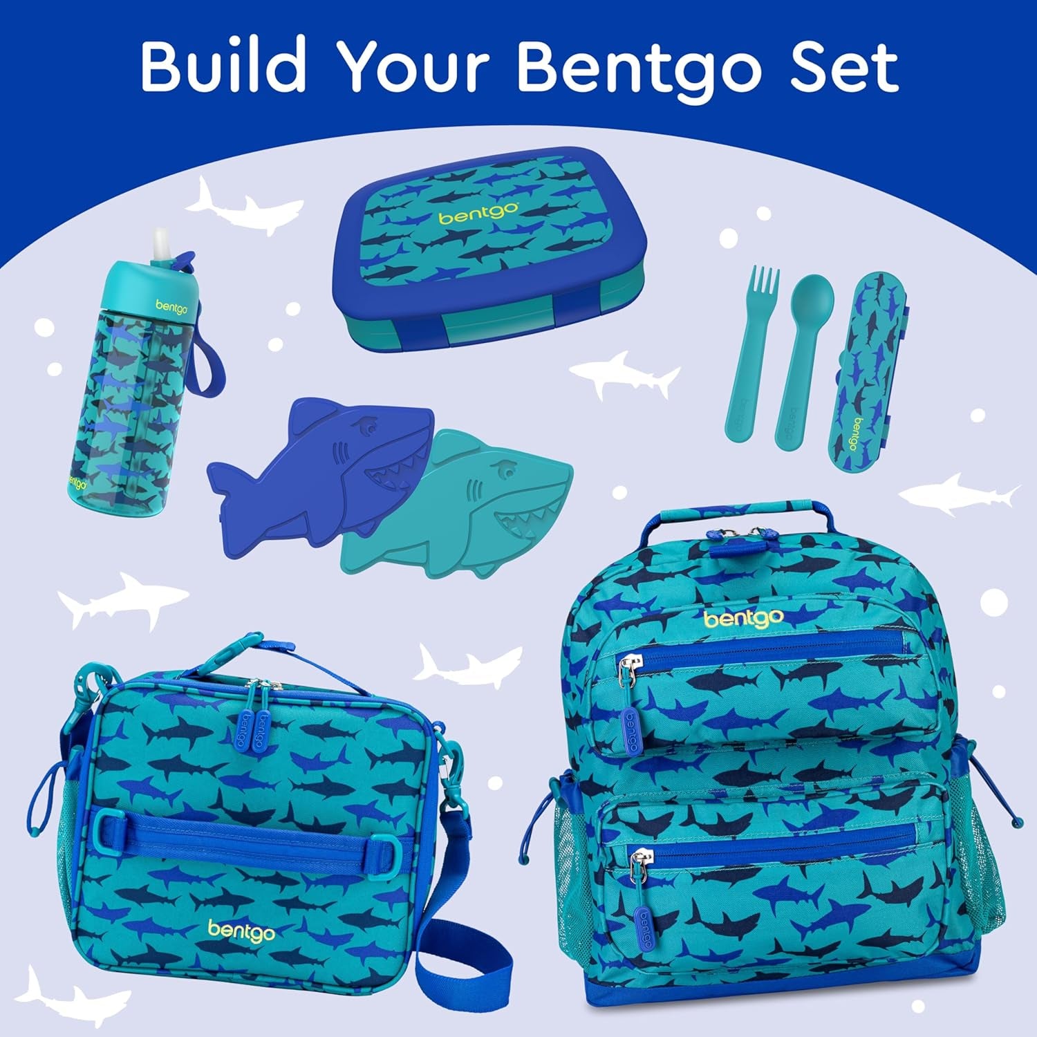 ® Kids Prints Leak-Proof, 5-Compartment Bento-Style Kids Lunch Box - Ideal Portion Sizes for Ages 3-7, Durable, Drop-Proof, Dishwasher Safe, & Made with Bpa-Free Materials (Sharks)
