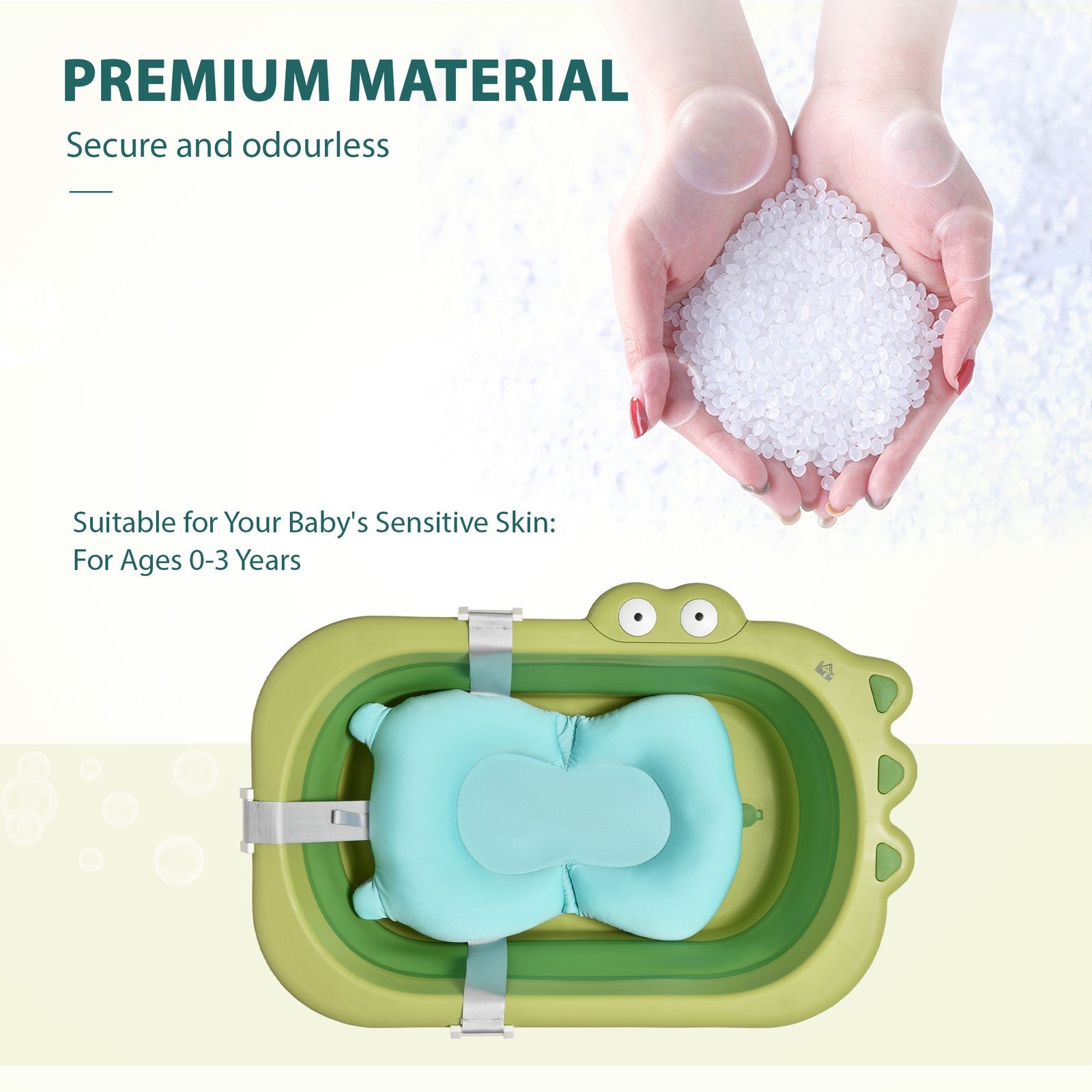 HOMCOM Baby Bath Tub for Toddler Foldable W/ Baby Cushion for 0-3 Years Green